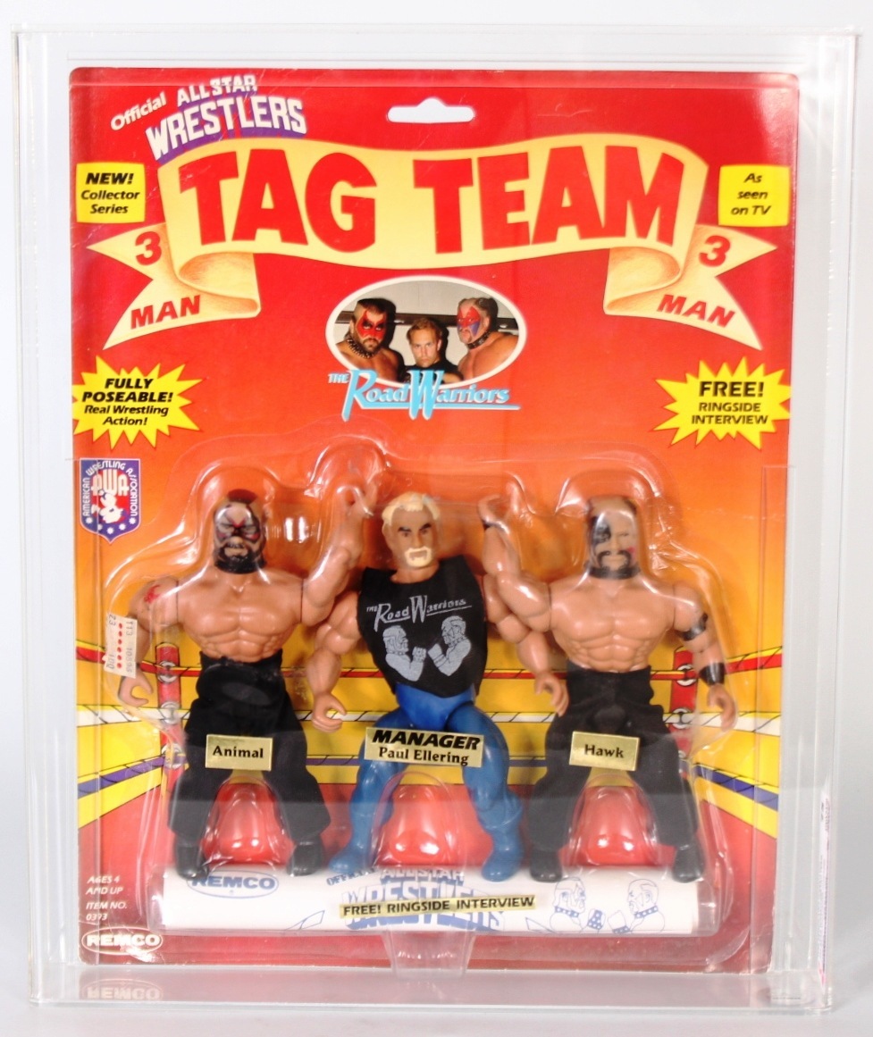 1985 Remco AWA All Star Wrestlers Carded 3 Man Tag Team - The Road Warriors  (Animal/Hawk/Paul Ellering)