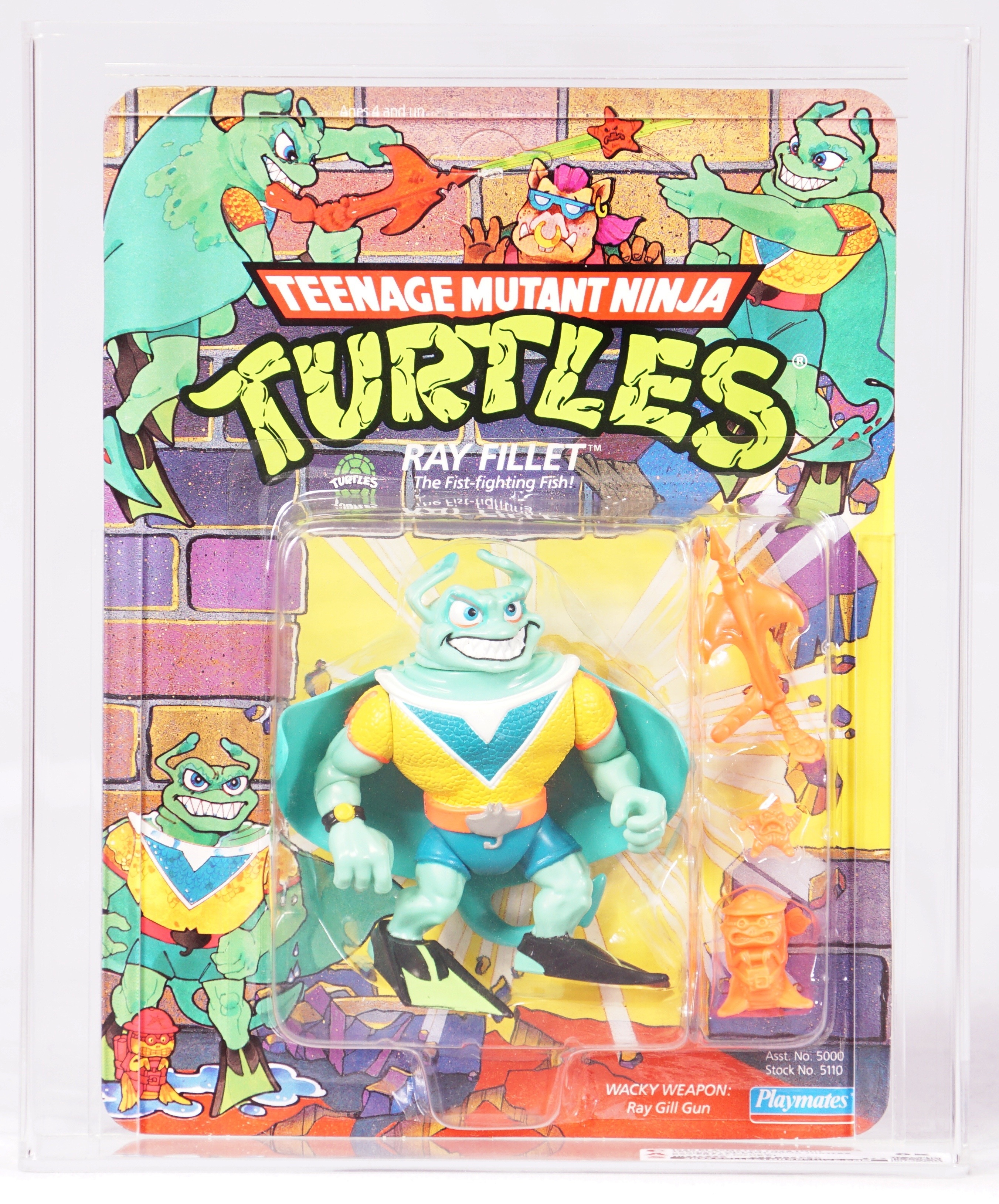 1990 Playmates Teenage Mutant Ninja Turtles Carded Action Figure - Ray  Fillet (Blue V)