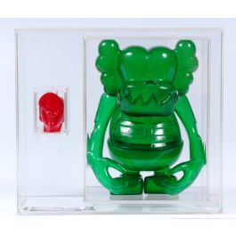 2006 Medicom Toys KAWS X Bounty Hunter OriginaFake Vinyl Figure - Skull-Kun  (Green)