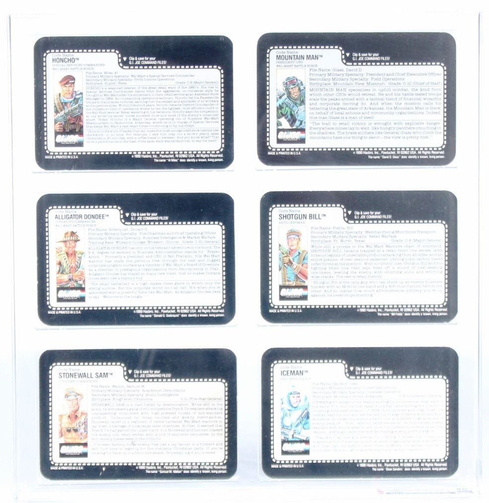 1990 Hasbro G.I. Joe 6pc Promotional Walmart Filecard Set (Honcho/Mountain  Man/Alligator Dondee/Stonewall Sam/Iceman/Shotgun Bill