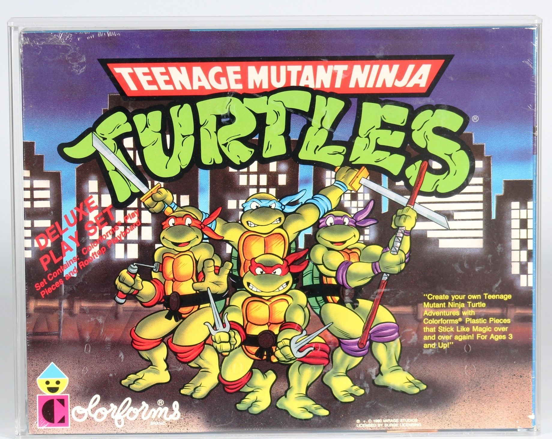 1990 Colorform Teenage Mutant Ninja Turtles Boxed Deluxe Play Set (with  Rooftop Playboard)