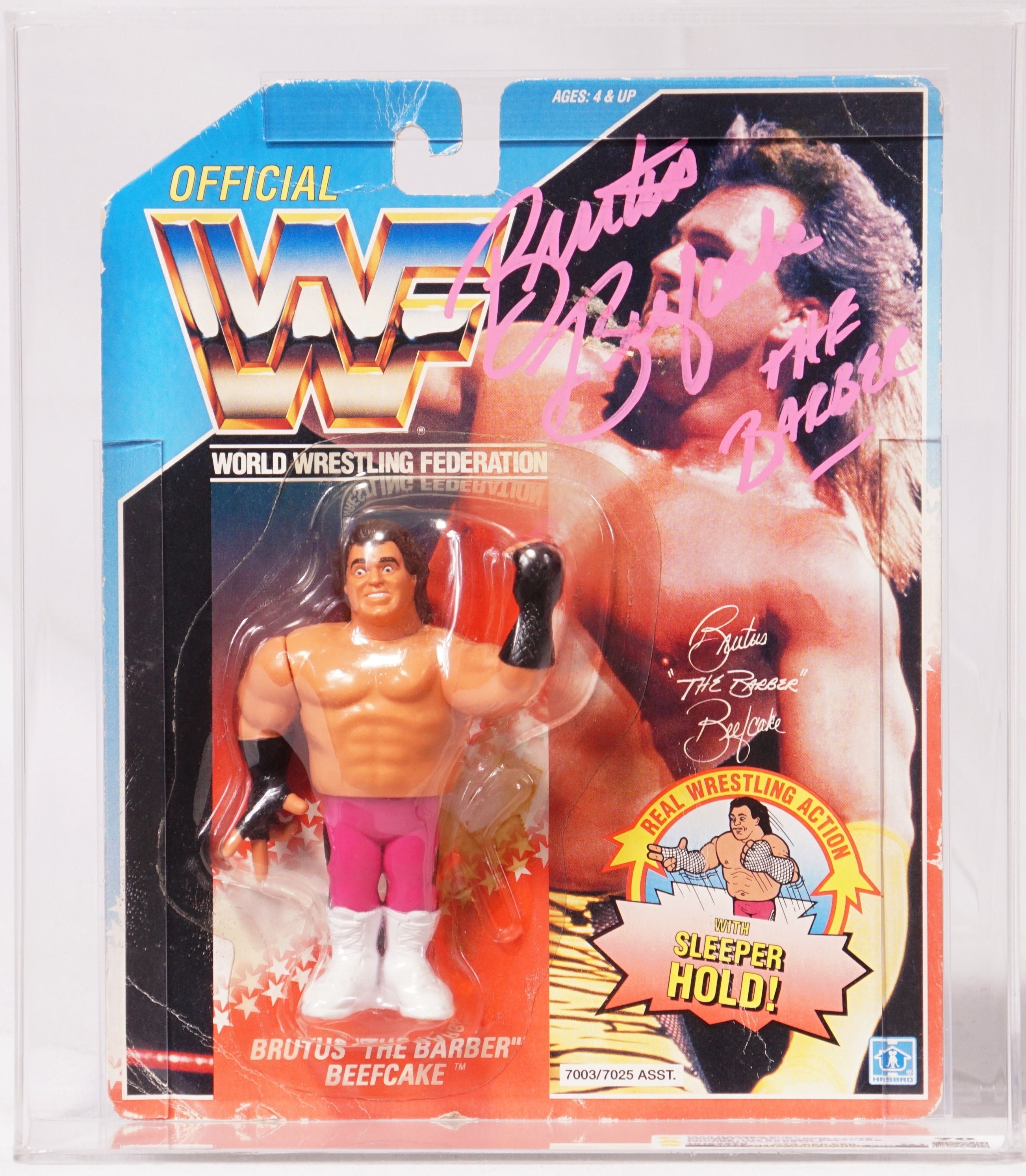 CUSTOM 1990 Hasbro WWF Carded Action Figure - Brutus 'The Barber' Beefcake  (Signed Brutus Beefcake)