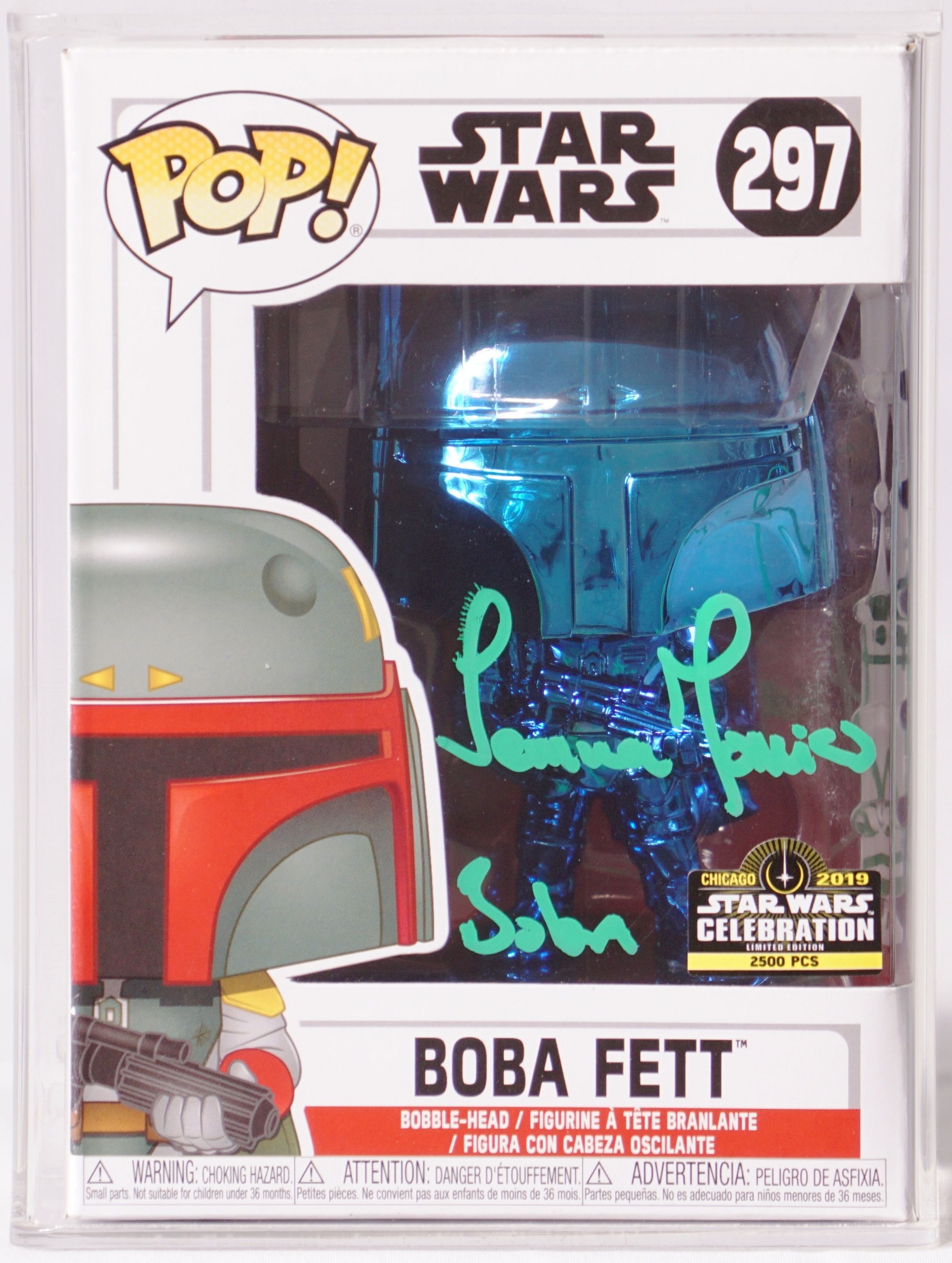 CUSTOM 2019 Funko Pop Boxed Vinyl Figure - Star Wars Celebration Exclusive  - Boba Fett #297 (Signed Temuera Morrison & Daniel Logan)