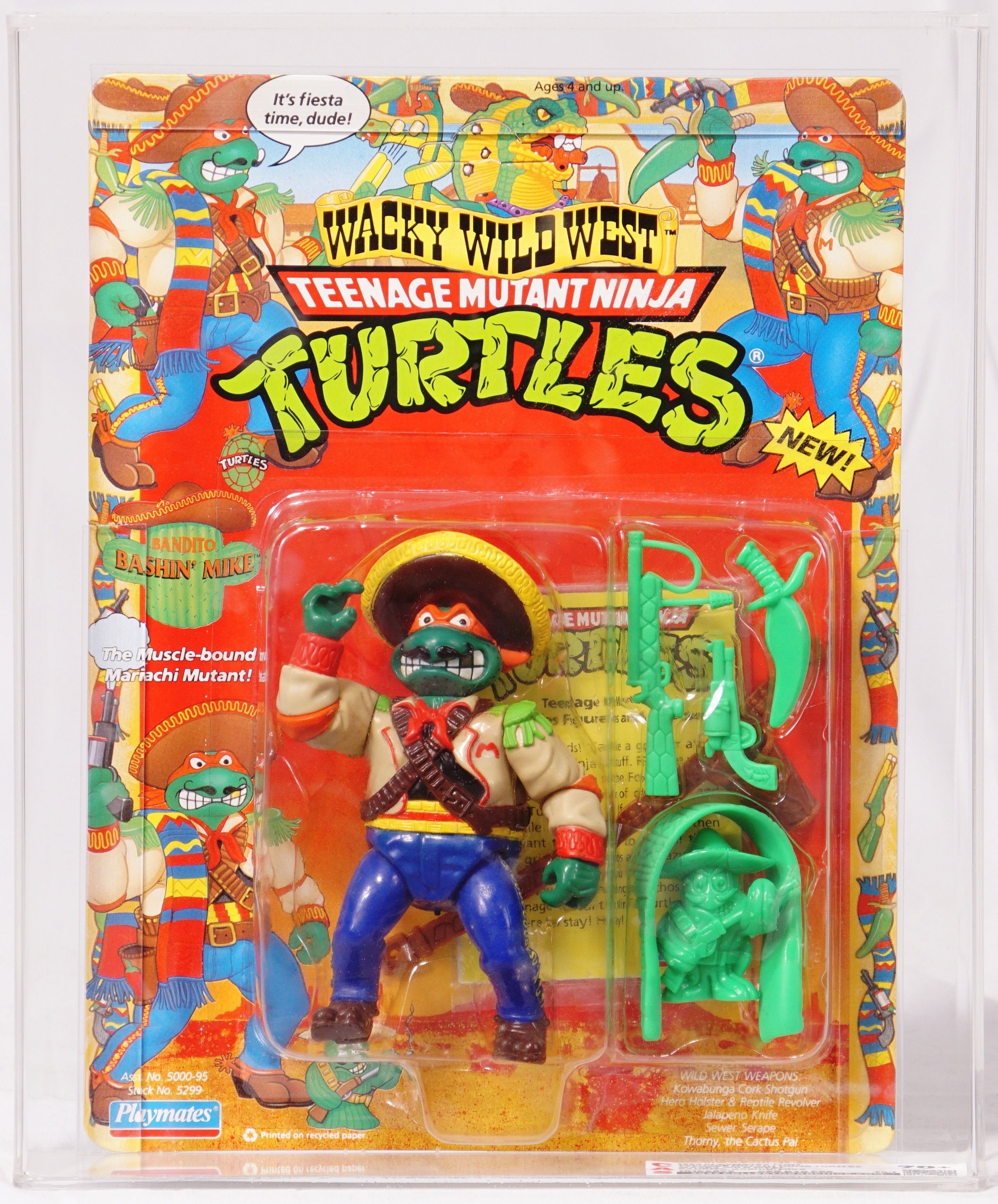 1992 Playmates Teenage Mutant Ninja Turtles Wacky Wild West Carded Action  Figure - Bandito-Bashin' Mike