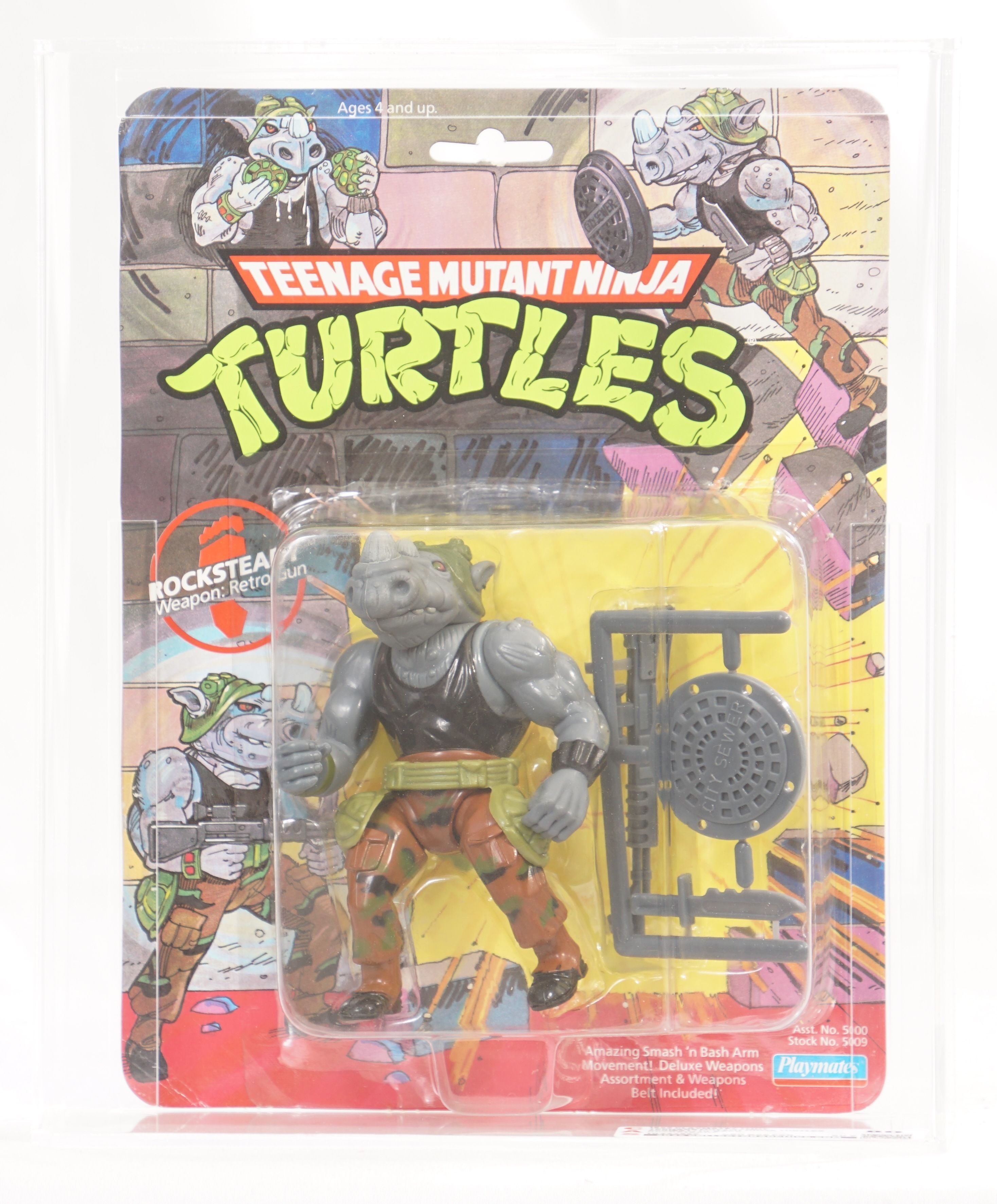 1988 Playmates Teenage Mutant Ninja Turtles Carded Action Figure Rocksteady 10 Back