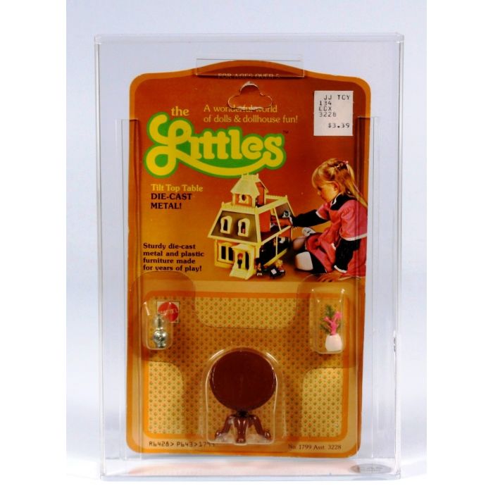 1980 Mattel The Littles Diecast Metal Carded Doll House Accessories Tilt top Table and Lamp