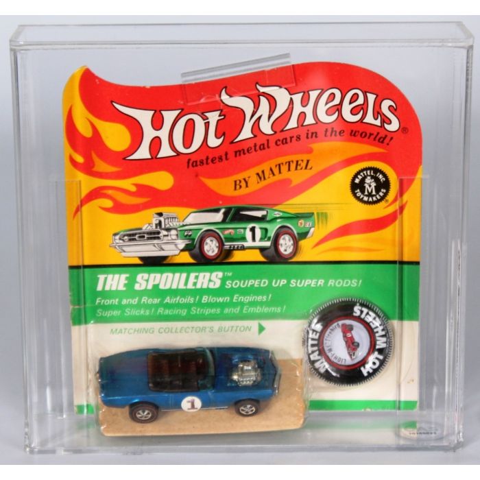 1970 Mattel Hot Wheels Redline Carded Vehicle Badge Light My Firebird Blue