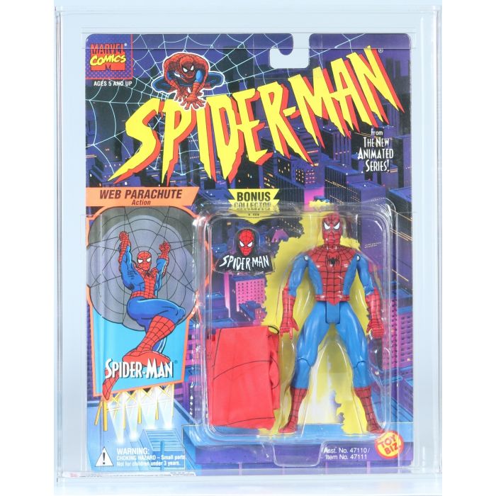 1994 Toy Biz Spider Man Animated Series Carded Action Figure Spider Man Web Parachute