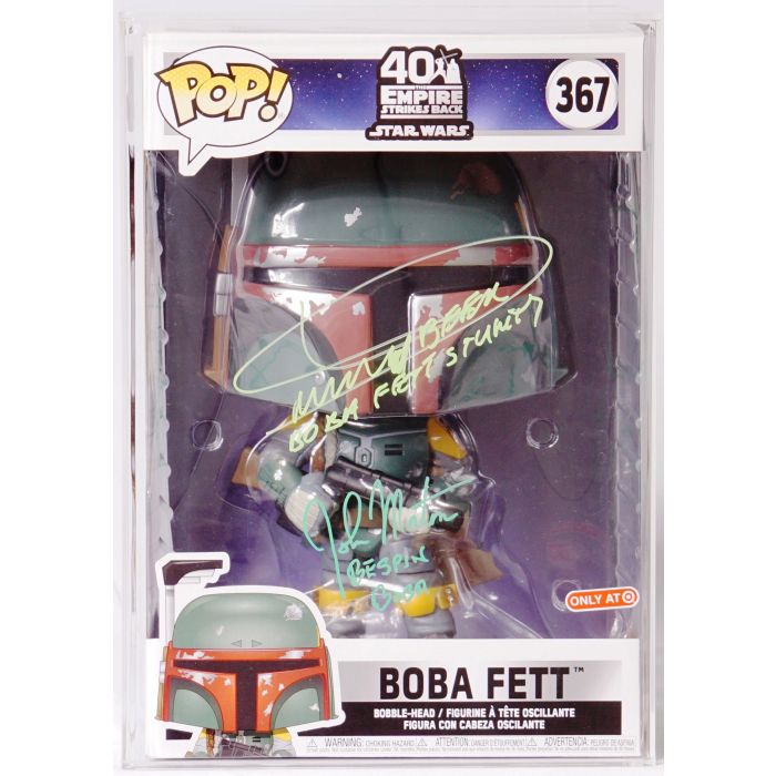 CUSTOM 2019 Funko Pop Boxed Vinyl 10 Inch Figure 367 Star Wars Boba Fett ESB 40th Signed by Daniel Logan Dickey Beer John Morton Temuera